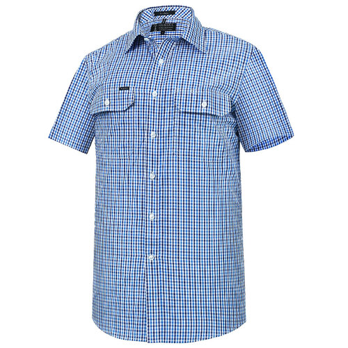 WORKWEAR, SAFETY & CORPORATE CLOTHING SPECIALISTS Pilbara Mens Y/D Check, Dual Pocket, S/S Shirt