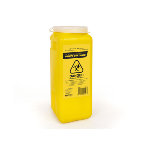 WORKWEAR, SAFETY & CORPORATE CLOTHING SPECIALISTS SHARPS CONTAINER, PLASTIC, 1.8L, YELLOW