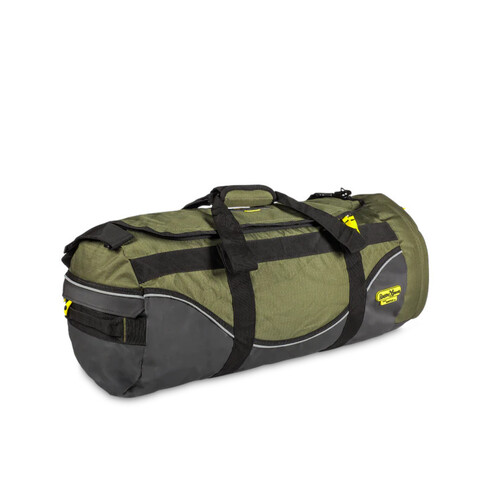 WORKWEAR, SAFETY & CORPORATE CLOTHING SPECIALISTS INDUSTRIAL DUFFLE BAGS - MEDIUM CANVAS - 750 x 330mm - 64Ltr - GREEN/BLACK - PCC - 64L - 1.55kg