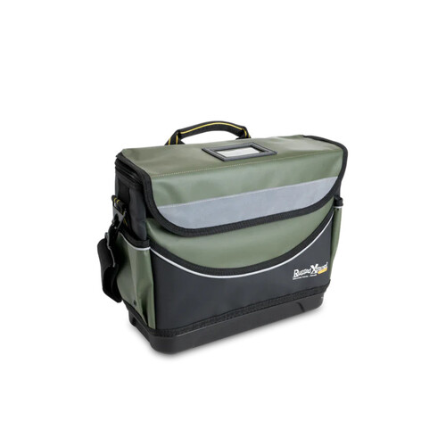 WORKWEAR, SAFETY & CORPORATE CLOTHING SPECIALISTS DELUXE TOOL BAG • PVC • SML • 360 x 160 x 300mm • GRN/BLK • PCC • 17L • 2.2kg