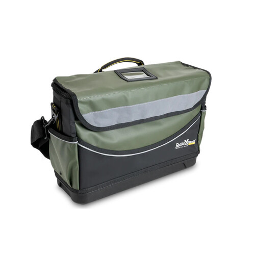 WORKWEAR, SAFETY & CORPORATE CLOTHING SPECIALISTS - DELUXE TOOL BAG • PVC • MED • 450 x 160 x 300mm • GRN/BLK • PCC • 21L • 2.4kg