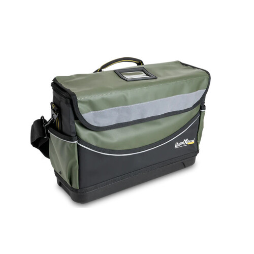 WORKWEAR, SAFETY & CORPORATE CLOTHING SPECIALISTS DELUXE TOOL BAG • PVC • MED • 450 x 160 x 300mm • GRN/BLK • PCC • 21L • 2.4kg