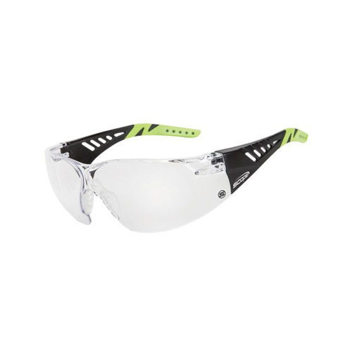 WORKWEAR, SAFETY & CORPORATE CLOTHING SPECIALISTS - Biosphere Black/Lime Green Temple AF/AS Clear Lens (MOQ 10)