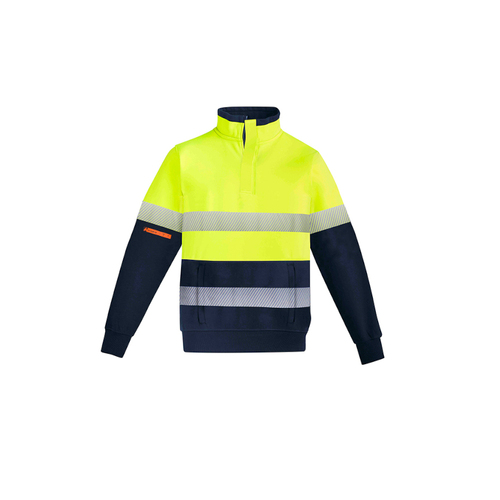 WORKWEAR, SAFETY & CORPORATE CLOTHING SPECIALISTS - Mens Orange Flame Hi Vis 1/4 Zip Fleece Pullover - Hoop Taped