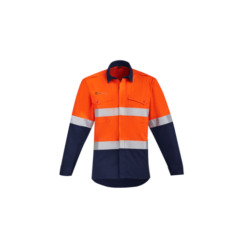 WORKWEAR, SAFETY & CORPORATE CLOTHING SPECIALISTS - Mens Orange Flame Hi Vis Open Front Shirt - Hoop Taped
