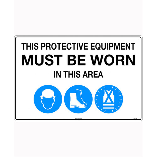WORKWEAR, SAFETY & CORPORATE CLOTHING SPECIALISTS 900x600mm - Metal - This Protective Equipment Must be Worn in This Area (with 105, 112, 114)