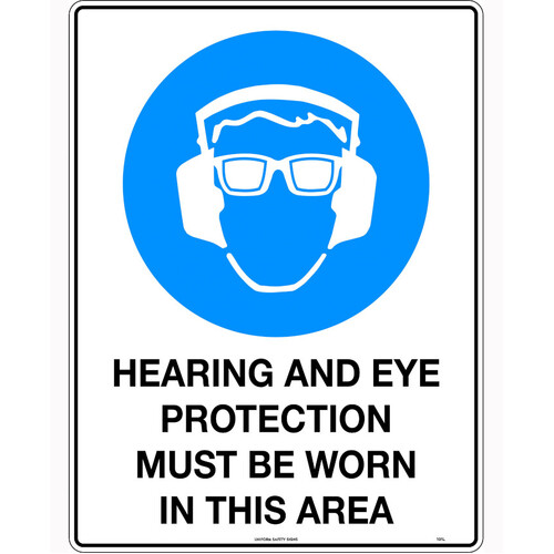 WORKWEAR, SAFETY & CORPORATE CLOTHING SPECIALISTS - 140x120mm - Self Adhesive - Packet of 4 - Hearing and Eye Protection Must be Worn