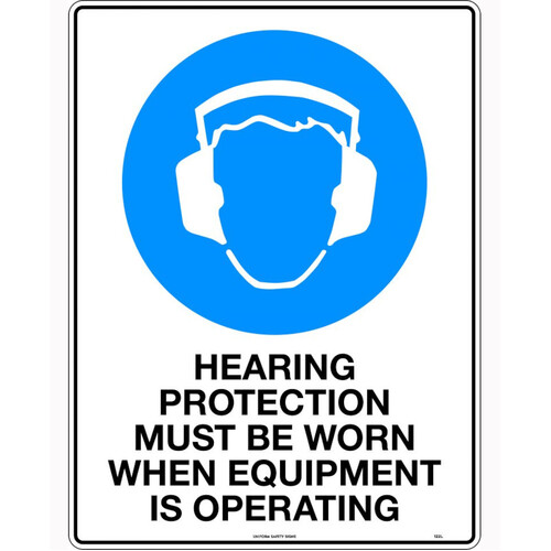 WORKWEAR, SAFETY & CORPORATE CLOTHING SPECIALISTS - 140x120mm - Self Adhesive - Packet of 4 - Hearing Protection Must be Worn when Equipment is Operatin