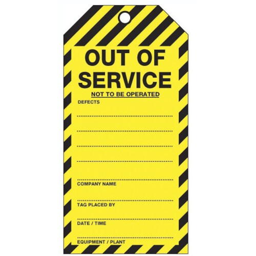 WORKWEAR, SAFETY & CORPORATE CLOTHING SPECIALISTS Tear Proof Tags - Pkt 100 - Out Of Service (As Per TOS51TP)