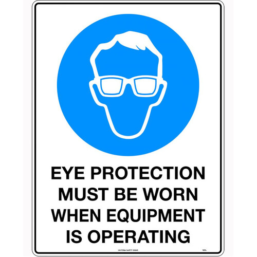 WORKWEAR, SAFETY & CORPORATE CLOTHING SPECIALISTS 140x120mm - Self Adhesive - Packet of 4 - Eye Protection Must be Worn when Equipment is Operating