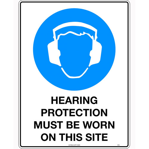 WORKWEAR, SAFETY & CORPORATE CLOTHING SPECIALISTS - 140x120mm - Self Adhesive - Pkt 4 - Hearing Protection Must Be Worn On This Site