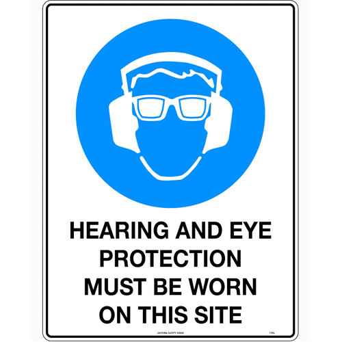 WORKWEAR, SAFETY & CORPORATE CLOTHING SPECIALISTS 600x400mm - Poly - Hearing & Eye Protection Must Be Worn On This Site