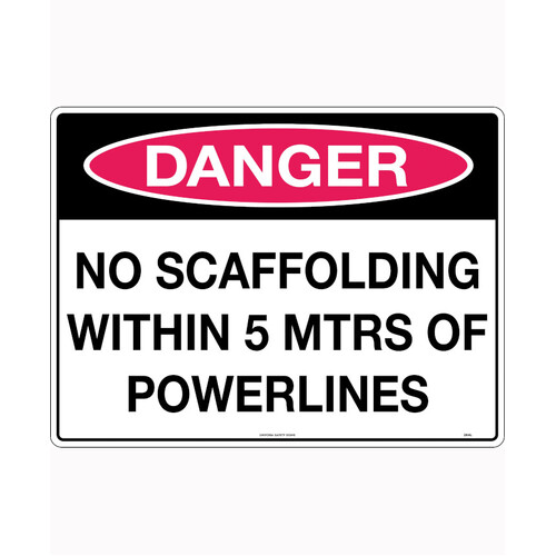 WORKWEAR, SAFETY & CORPORATE CLOTHING SPECIALISTS 600x400mm - Metal - Danger No Scaffolding Within 5mtrs of Powerlines
