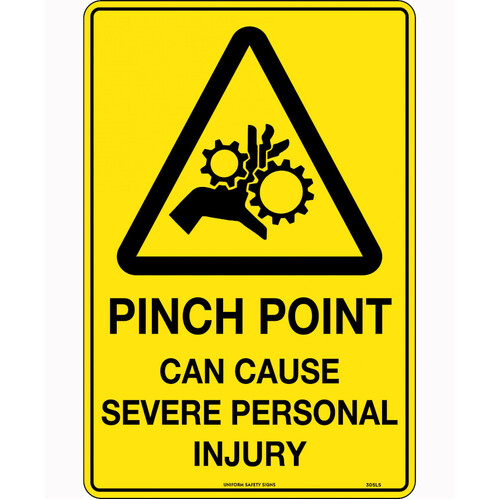 WORKWEAR, SAFETY & CORPORATE CLOTHING SPECIALISTS - 90x55mm - Self Adhesive - Sheet of 10 - Pinch Point Can Cause Severe Personal Injury