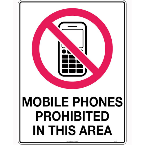 WORKWEAR, SAFETY & CORPORATE CLOTHING SPECIALISTS 140x120mm - Self Adhesive - Packet of 4 - Mobile Phones Prohibited in This Area