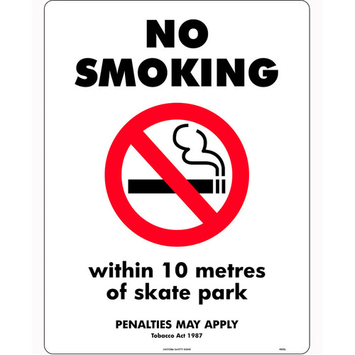 WORKWEAR, SAFETY & CORPORATE CLOTHING SPECIALISTS 140x120mm - Self Adhesive - Packet of 4 - No Smoking, Within 10 Metres Of Skate Park (Penalties May