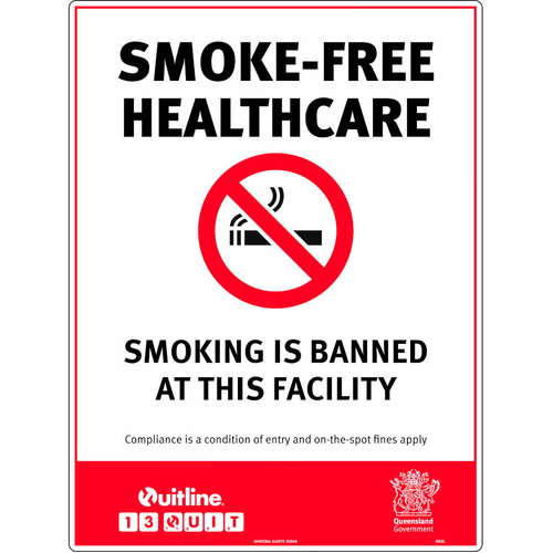 WORKWEAR, SAFETY & CORPORATE CLOTHING SPECIALISTS 450x300mm - Metal - Smoke-Free Healthcare, Smoking is Banned at This Facility (QLD Standard)