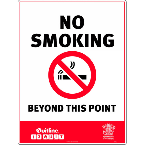 WORKWEAR, SAFETY & CORPORATE CLOTHING SPECIALISTS 450x300mm - Metal - No Smoking, Beyond This Point (QLD Standard)