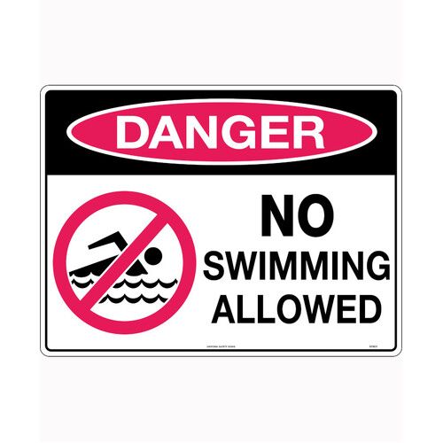 WORKWEAR, SAFETY & CORPORATE CLOTHING SPECIALISTS 600x400mm - Metal, Class 1 Reflective - Danger No Swimming Allowed (with picto)