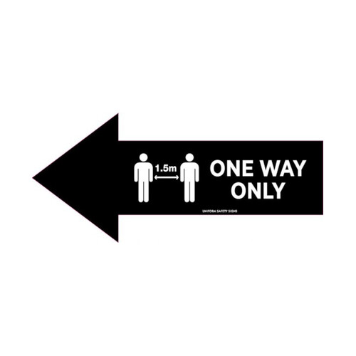 WORKWEAR, SAFETY & CORPORATE CLOTHING SPECIALISTS 450x200mm - Anti Slip Floor Graphics - Carpet - Black Left Arrow - One Way Only