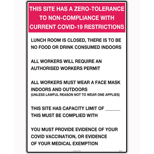 WORKWEAR, SAFETY & CORPORATE CLOTHING SPECIALISTS - 800x600mm - Corflute - Zero Tolerance Covid Site Conditions