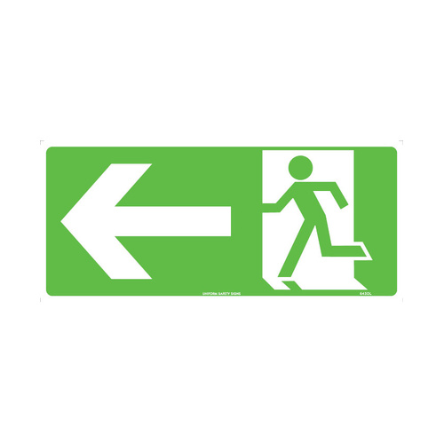 WORKWEAR, SAFETY & CORPORATE CLOTHING SPECIALISTS 450x200mm - Self Adhesive - (Left Arrow) Running Man Picto (Facing Left)