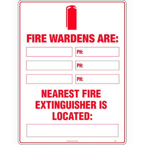 WORKWEAR, SAFETY & CORPORATE CLOTHING SPECIALISTS 450x300mm - Metal - Fire Marshalls Are:  Nearest Fire Extinguisher is Located: