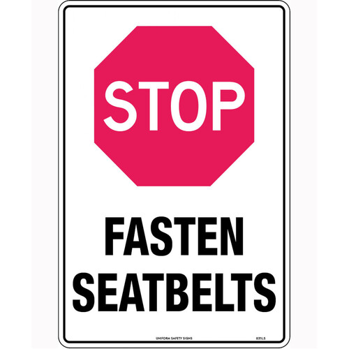 WORKWEAR, SAFETY & CORPORATE CLOTHING SPECIALISTS 450x300mm - Poly - Stop Fasten Seatbelts