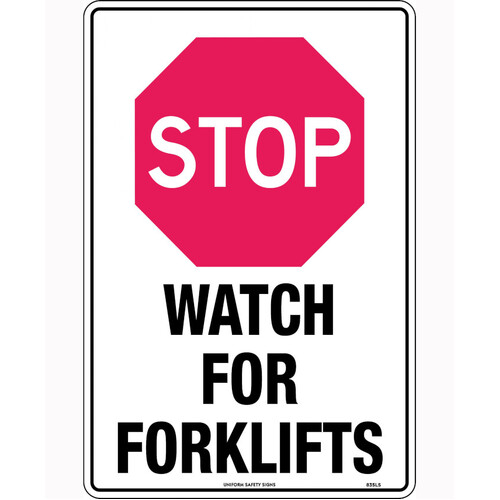 WORKWEAR, SAFETY & CORPORATE CLOTHING SPECIALISTS 450x300mm - Poly - Stop Watch out for Forklifts