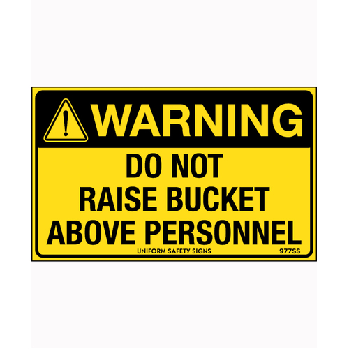 WORKWEAR, SAFETY & CORPORATE CLOTHING SPECIALISTS - 90x55mm - Self Adhesive - Sheet of 10 - Warning Do Not Raise Bucket Above Personnel