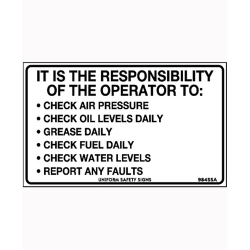 WORKWEAR, SAFETY & CORPORATE CLOTHING SPECIALISTS 90x55mm - Self Adhesive - Sheet of 10 - It is the Responsibility of the Operator to: ...