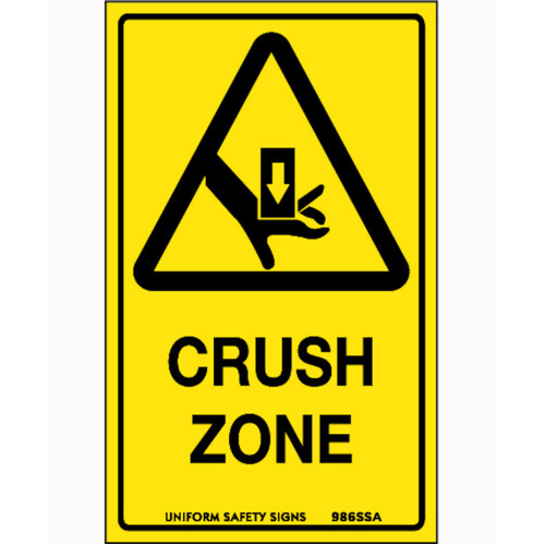 WORKWEAR, SAFETY & CORPORATE CLOTHING SPECIALISTS - 90x55mm - Self Adhesive - Sheet of 10 - Warning Crush Zone