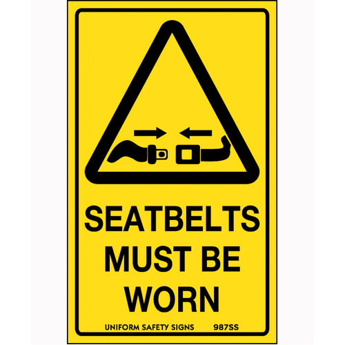 WORKWEAR, SAFETY & CORPORATE CLOTHING SPECIALISTS - 90x55mm - Self Adhesive - Sheet of 10 - Seatbelts Must be Worn