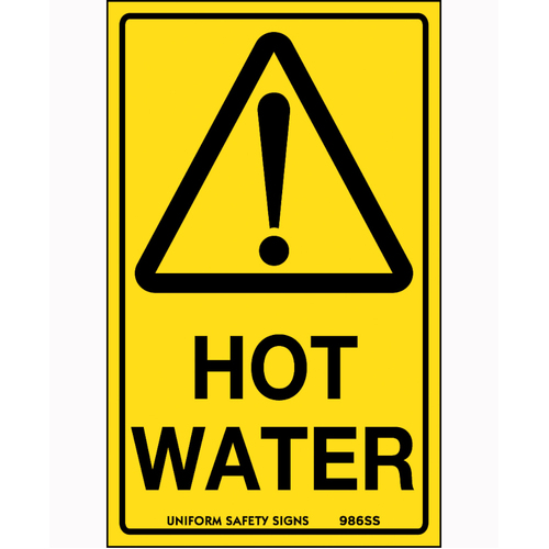 WORKWEAR, SAFETY & CORPORATE CLOTHING SPECIALISTS 90x55mm - Self Adhesive - Sheet of 10 - Caution Hot Water