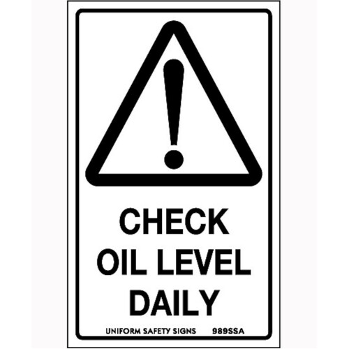 WORKWEAR, SAFETY & CORPORATE CLOTHING SPECIALISTS 90x55mm - Self Adhesive - Sheet of 10 - Check Oil Level Daily