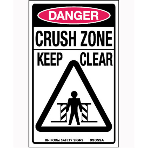 WORKWEAR, SAFETY & CORPORATE CLOTHING SPECIALISTS 90x55mm - Self Adhesive - Sheet of 10 - Danger Crush Zone Keep Clear