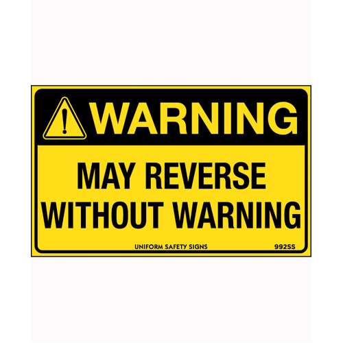 WORKWEAR, SAFETY & CORPORATE CLOTHING SPECIALISTS 90x55mm - Self Adhesive - Sheet of 10 - Warning May Reverse Without Warning