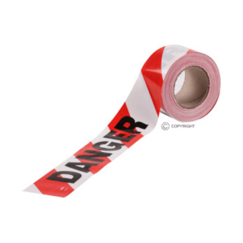 WORKWEAR, SAFETY & CORPORATE CLOTHING SPECIALISTS - 75mm x 100mtr - Barrier Tape - Red/White - Danger