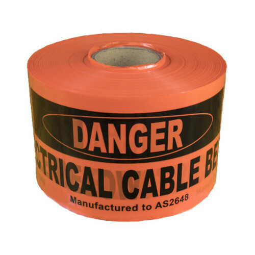 WORKWEAR, SAFETY & CORPORATE CLOTHING SPECIALISTS 150mm x 100mtr - Non-Detectable Underground Barrier Tape - (Black on Orange) Danger Electrical Cable Below