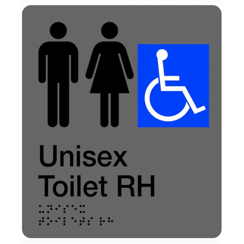 WORKWEAR, SAFETY & CORPORATE CLOTHING SPECIALISTS 180x220mm - Braille - Silver PVC - Unisex Accessible Toilet (Right Hand)