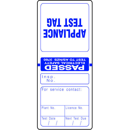 WORKWEAR, SAFETY & CORPORATE CLOTHING SPECIALISTS Blue Electrical Test Tags (Pkt 100)