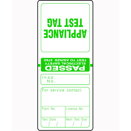WORKWEAR, SAFETY & CORPORATE CLOTHING SPECIALISTS Green Electrical Test Tags (Pkt 100)