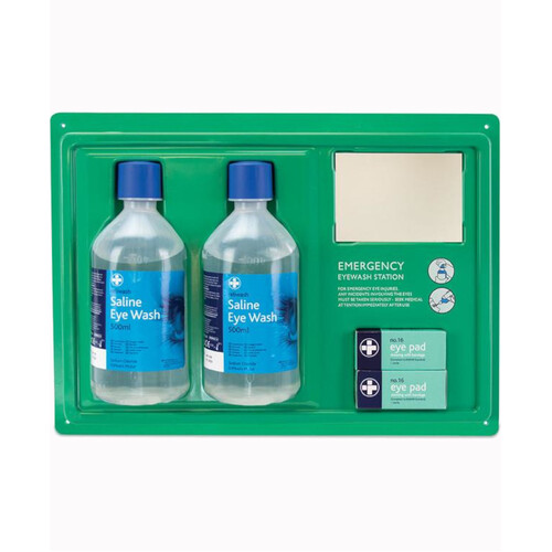 WORKWEAR, SAFETY & CORPORATE CLOTHING SPECIALISTS - Premier Eyecare Station, Wall Mount with Mirror, 2 x 500mL