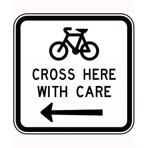 WORKWEAR, SAFETY & CORPORATE CLOTHING SPECIALISTS 900x900mm - Aluminium - Class 1 Reflective - Bicycles Cross Here With Care Right