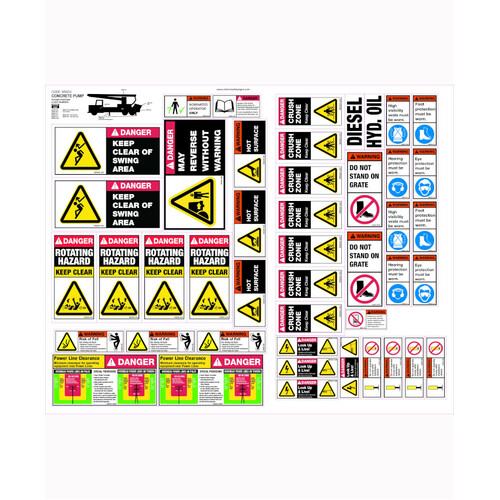 WORKWEAR, SAFETY & CORPORATE CLOTHING SPECIALISTS - 580x730mm - Machinery Sticker Sets - Concrete Pump (28 decals per sheet)