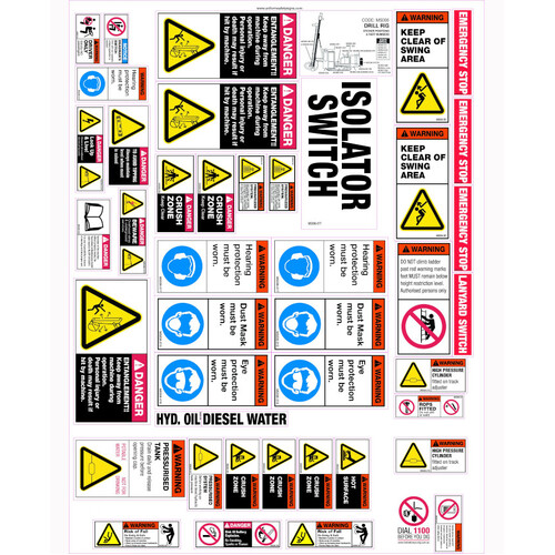 WORKWEAR, SAFETY & CORPORATE CLOTHING SPECIALISTS 570x750mm - Machinery Sticker Sets - Drill Rig (42 decals per sheet)