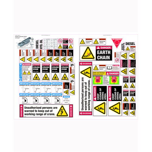 WORKWEAR, SAFETY & CORPORATE CLOTHING SPECIALISTS 585x850mm - Machinery Sticker Sets - Rough Terrain Crane (50 decals per sheet)