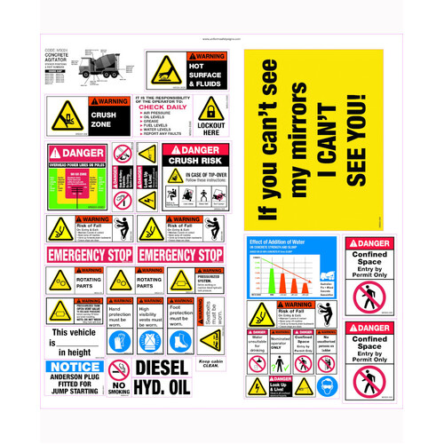 WORKWEAR, SAFETY & CORPORATE CLOTHING SPECIALISTS - 600x620mm - Machinery Sticker Sets - Concrete Agitator (32 decals per sheet)