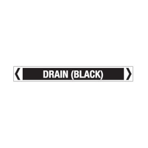 WORKWEAR, SAFETY & CORPORATE CLOTHING SPECIALISTS - 30x380mm - Self Adhesive Pipe Markers - Pkt of 10 - Drain (Black)