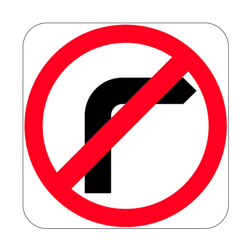 WORKWEAR, SAFETY & CORPORATE CLOTHING SPECIALISTS 750x750mm - Aluminium, Class 1 - No Right Turn Symbol in Roundel